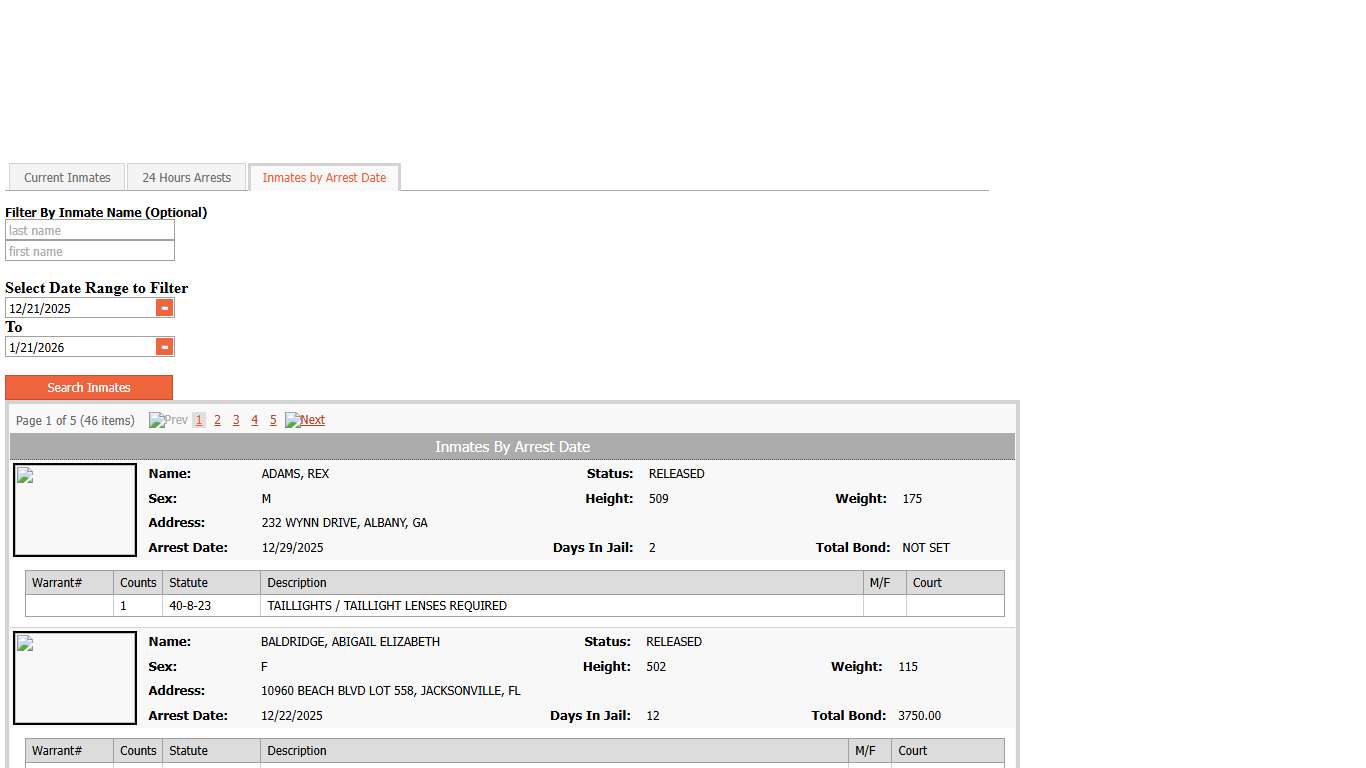 Inmates by Arrest Date
